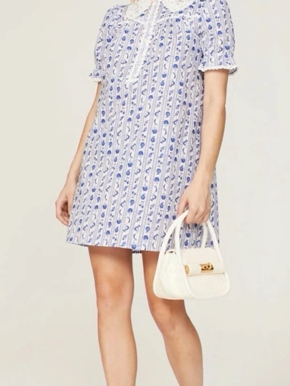 HVN Marie Mini Baby Doll Dress Floral Mini Dress in Blue & White Size 6
